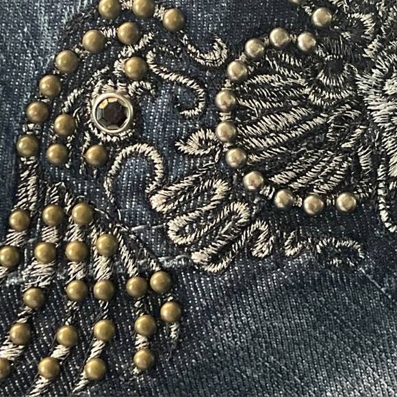 Guess Daredevil Wms Skinny Leg Jean Studded Pkts Front Back Unique Applique Sz28 - Picture 14 of 14